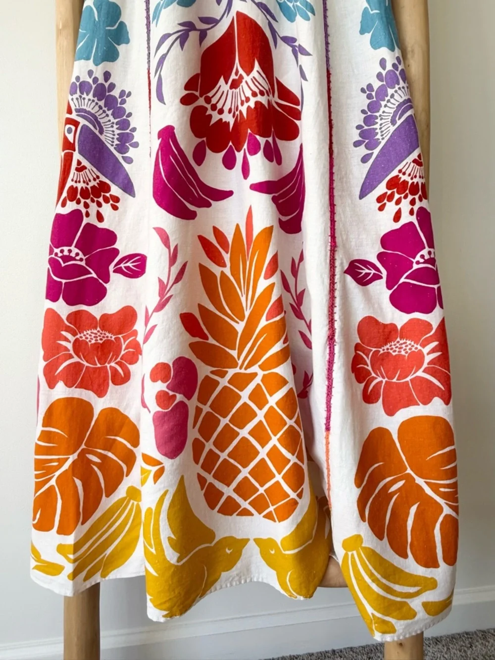 FARM Rio Colorful Tropical Pineapple Graphic Linen Blend Strappy Maxi Dress S - Picture 7 of 16